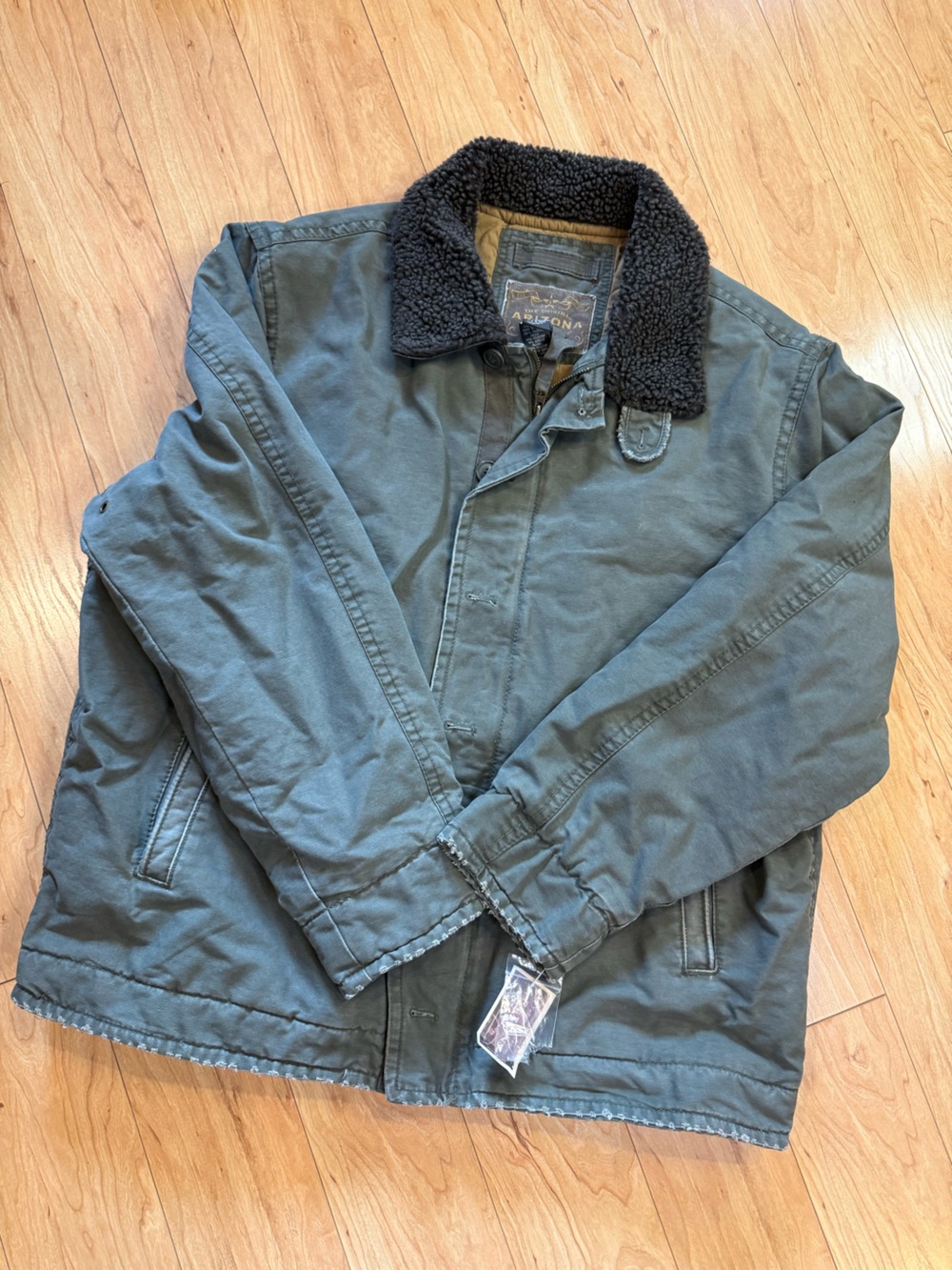 Arizona Jean Co Mens XXL Canvas Sherpa Collar Field Jacket Olive Green NWT
